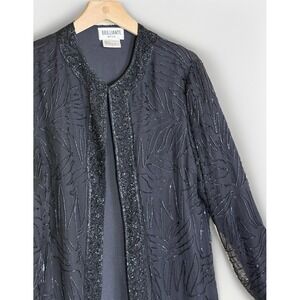 VTG 90's Blazer Women's L Silk Black Solid Formal Beaded Dark Fairy Whimsygoth